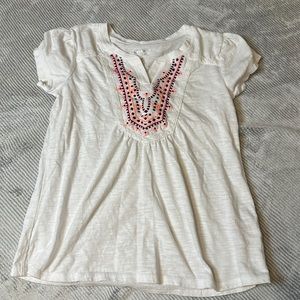 Arizona Jeans White and Pink Floral Tribe Print Top Girls Size Medium 10/12